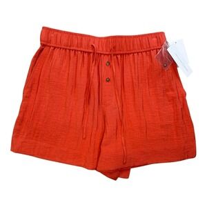 Treasure & Bond Women's Small Orange Chili Shorts Button Detail Drawstring Waist